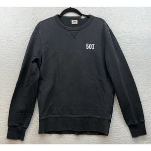 Levis 501 Sweatshirt Mens Medium Black White Logo Pullover Classic Outdoor Basic